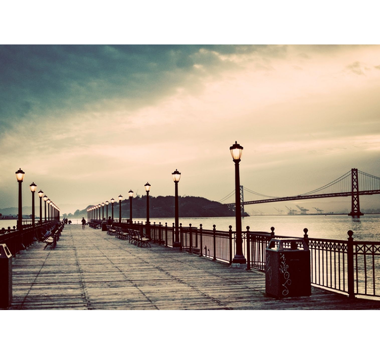 Silta katuvaloilla tie valokuvatapetti - Tenstickers