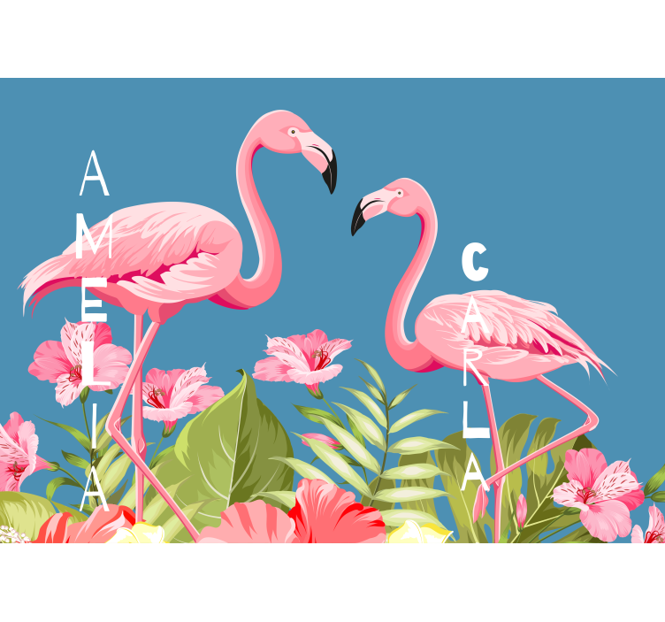 Flamingoja ja kukkia eläin valokuvatapetti - Tenstickers