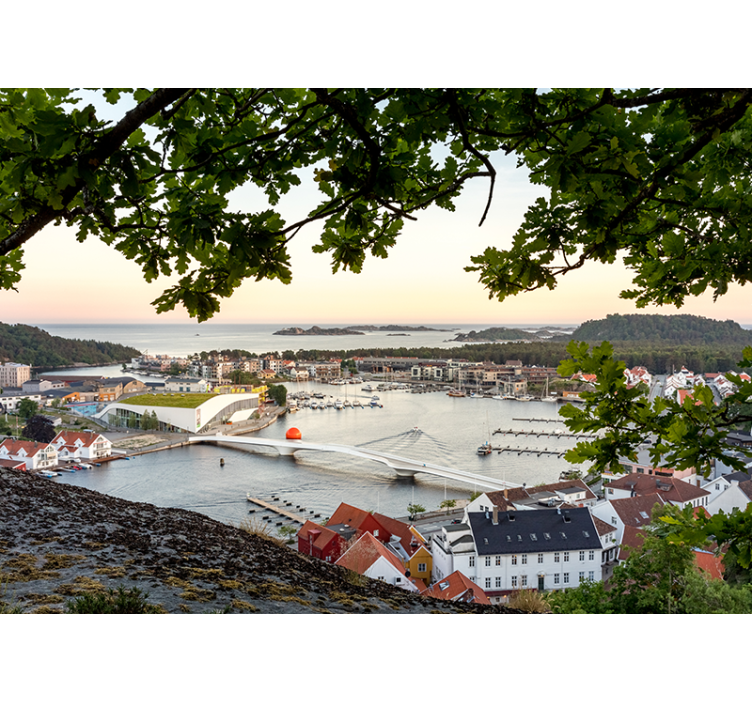 Viehättävä rannikkonäkymä kaupunki valokuvatapetti - Tenstickers