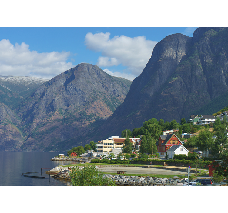 Vuoristomaisemakodit maisema valokuvatapetti - Tenstickers