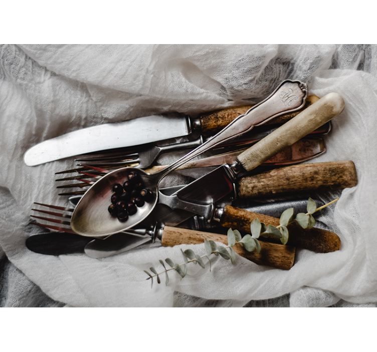 Vintage-astiasto keittiön valokuvatapetti - Tenstickers