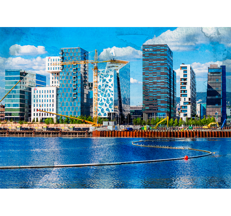 Oslo kaupunki päiväsaikaan aurinkoinen joki muut kaupunki ja maa  - Tenstickers