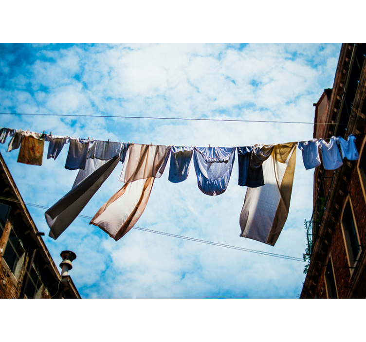 Pyykkinarun tuuli kaupunki valokuvatapetti - Tenstickers