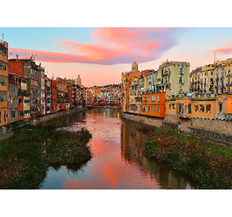 Girona-jokimaisema auringonlaskussa valokuvatapetti - Tenstickers