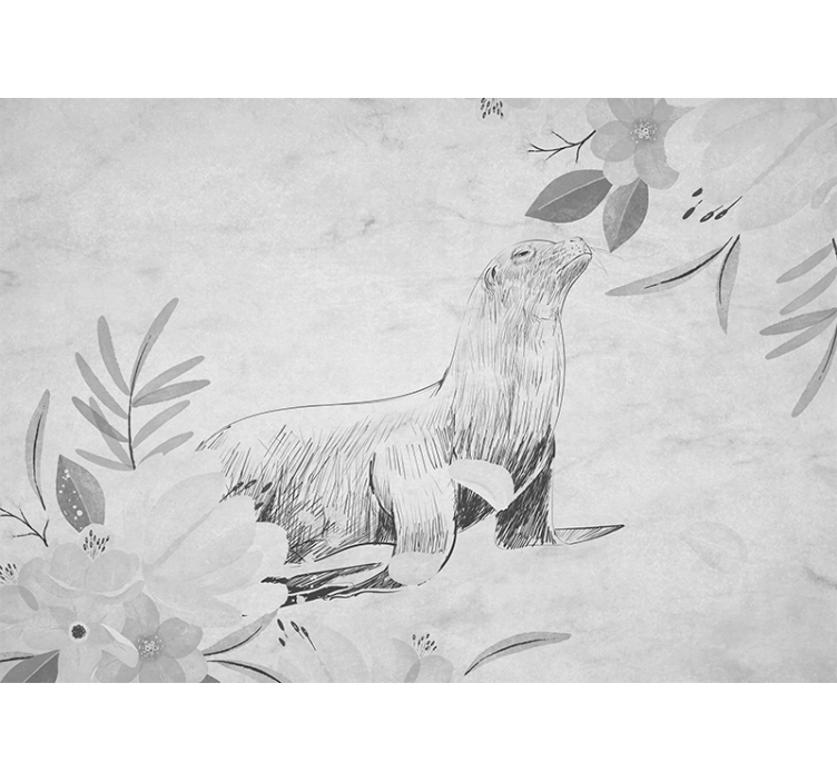 Harmaahylkeen uinti ja kukat valokuvatapetti luonto - Tenstickers