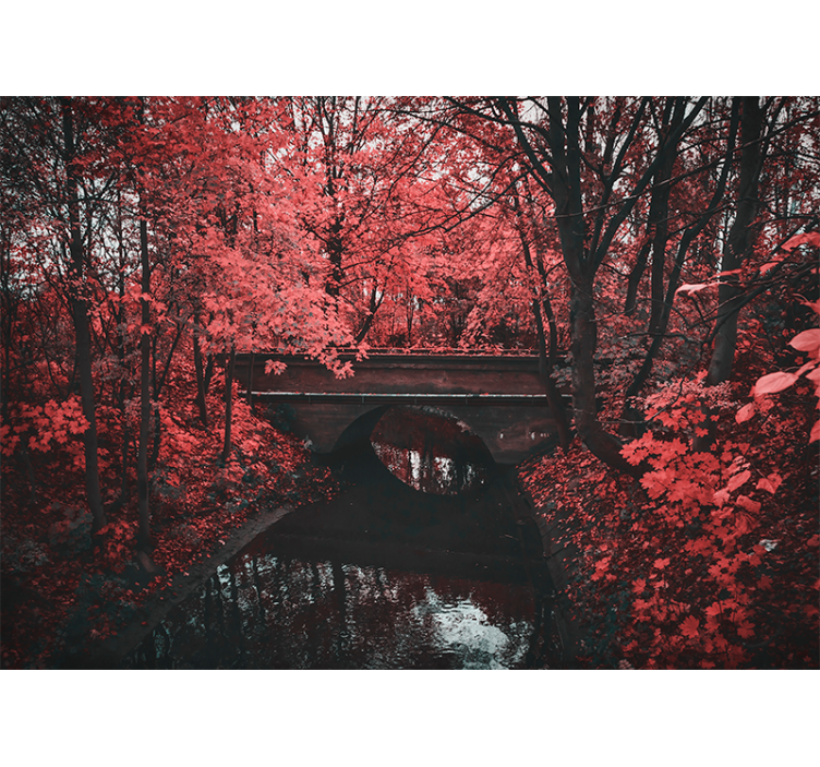 Punalehtinen metsäluonto valokuvatapetti - Tenstickers