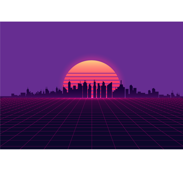 Vaporwave auringonlasku 80-luvun tyyliin vintage valokuvatapetti - Tenstickers