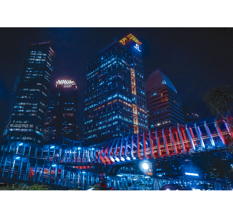 Moderni kaupunkisiluetti yöltä valokuvatapetti - Tenstickers