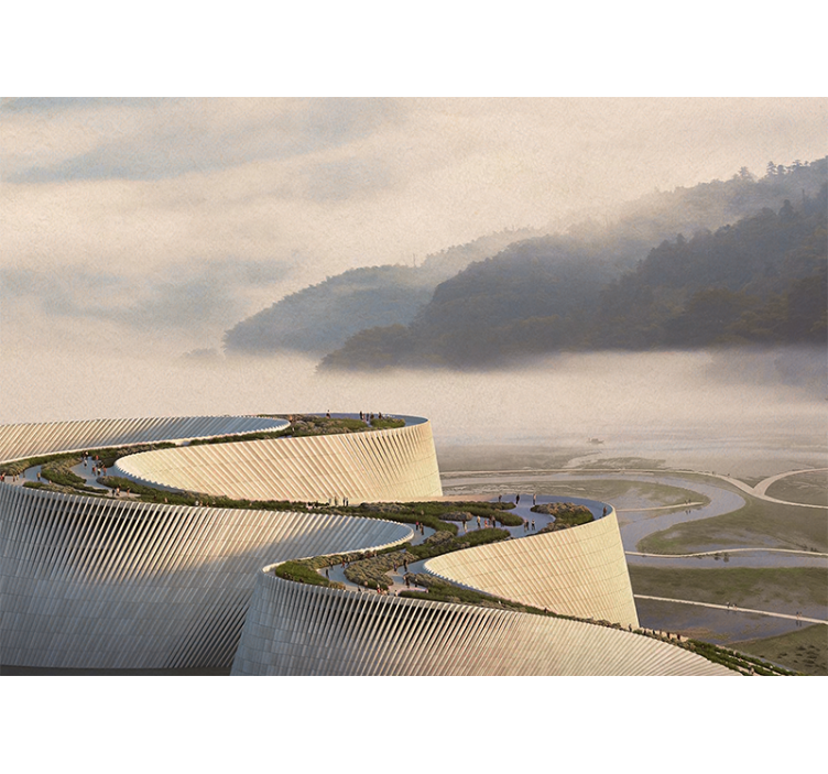 Kaareva arkkitehtoninen muoto maisema valokuvatapetti - Tenstickers