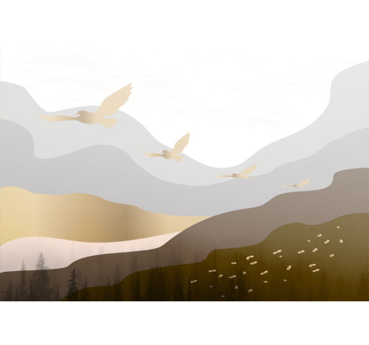 Lentävät lintusilhuetit luonto valokuvatapetti - Tenstickers