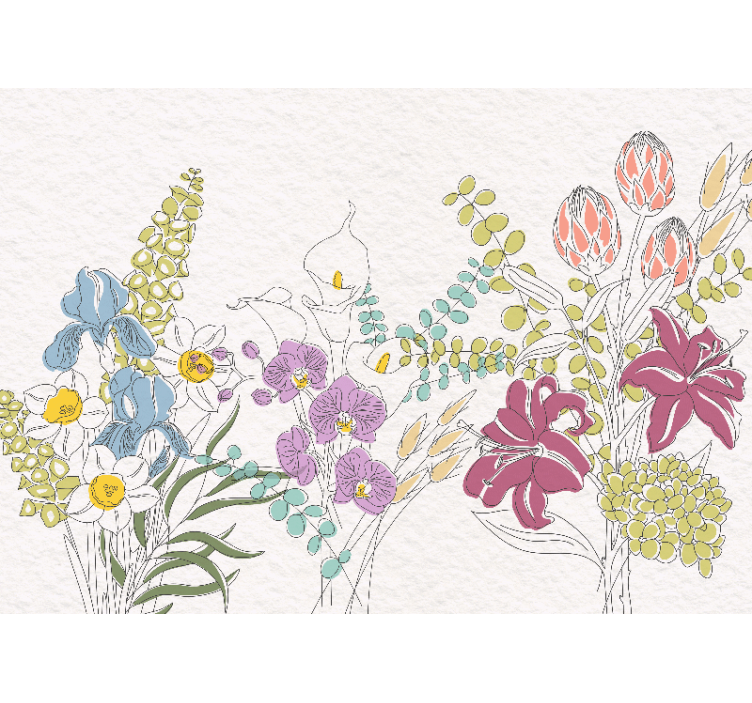 Koristeelliset kukat panoraama valokuvatapetti - Tenstickers