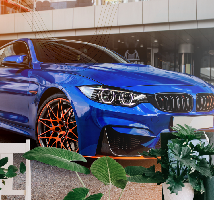 3d sininen ja oranssi valokuvatapetti auto - Tenstickers