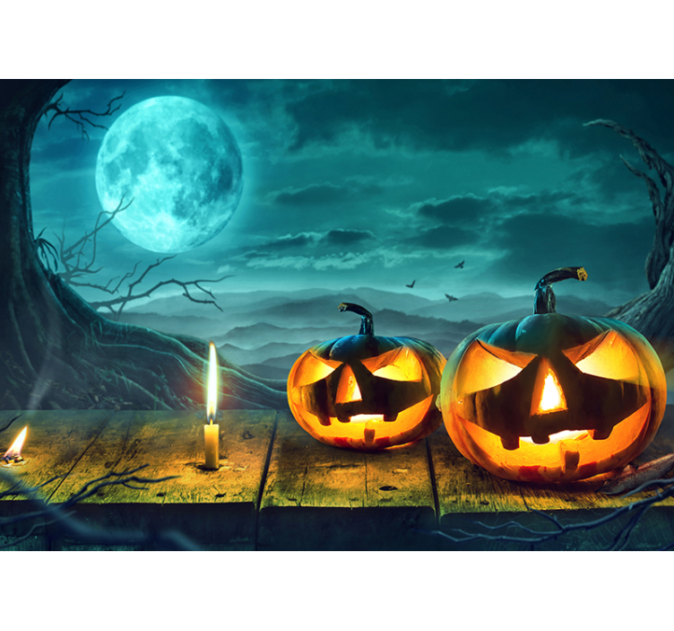 Säihkeät kurpitsakasvot halloween-valokuvatapetti - Tenstickers
