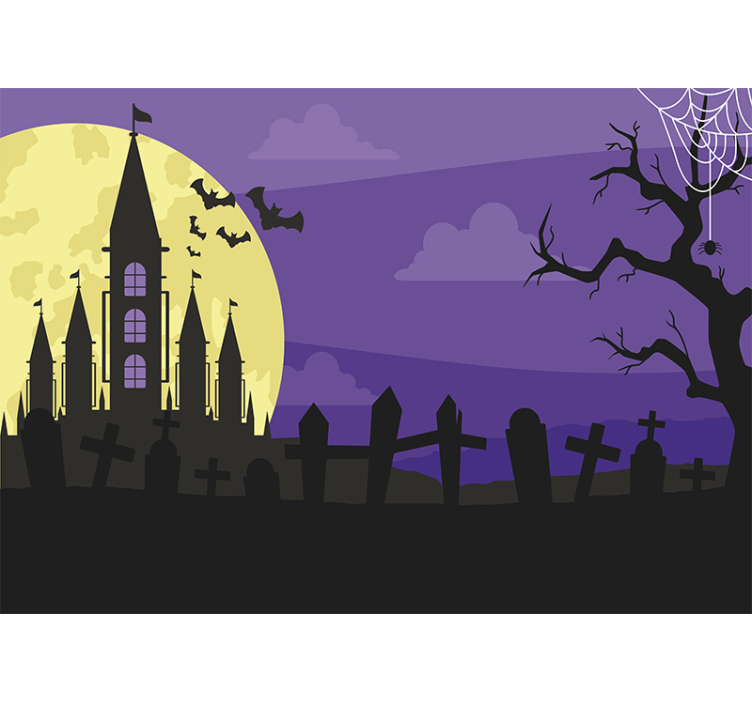 Synkkä hautausmaa halloween-ilta seinä valokuvatapetti - Tenstickers