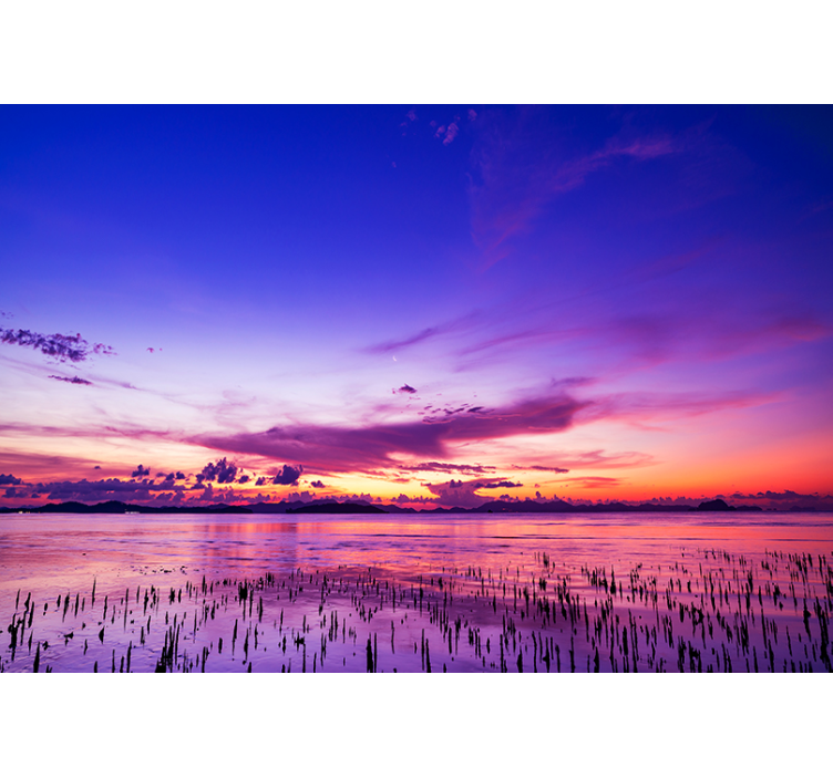 Violetti taivas heijastuu vesiseinämaalaus valokuvatapetti meri - Tenstickers