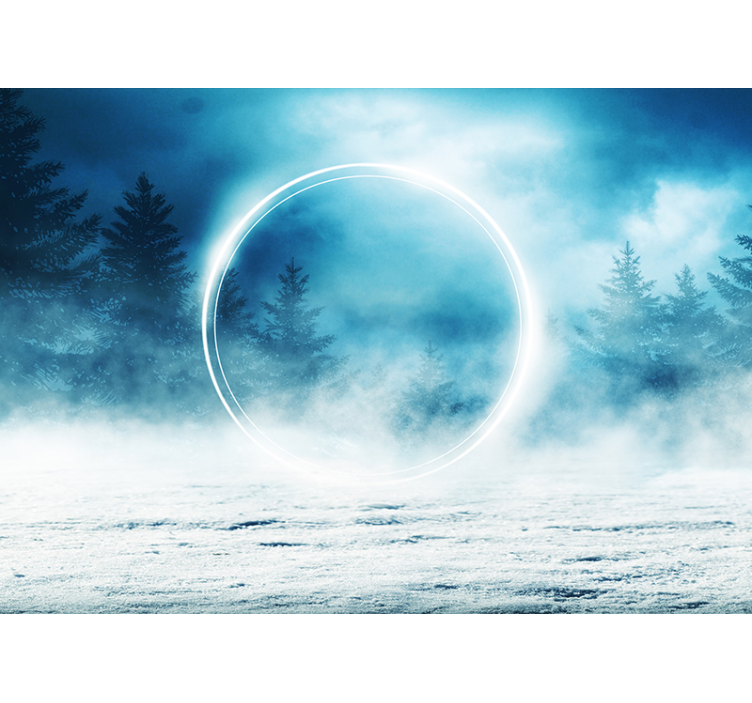 Halo ja lumiset puut valokuvatapetti metsä - Tenstickers