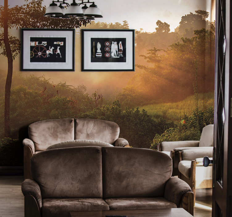 Auringonnousu viidakon yli valokuvatapetti metsä - Tenstickers