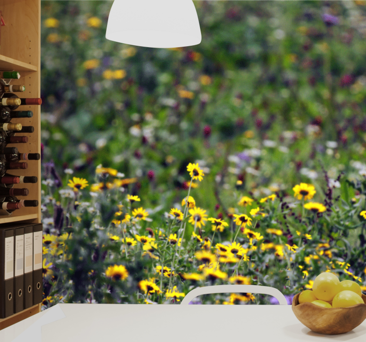 Aurinkoinen niittykukkakuvio valokuvatapetti - Tenstickers