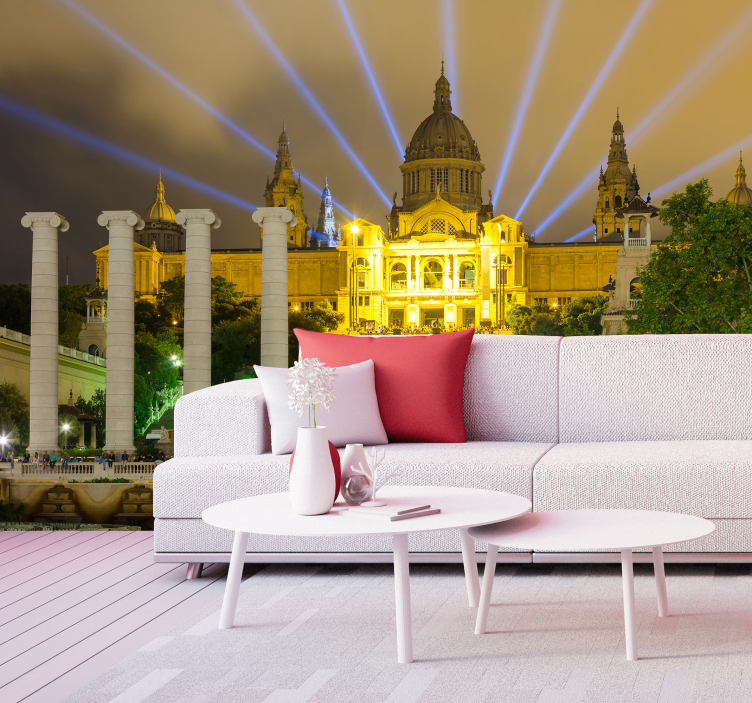 Barcelonan yövalot kaupunki ja maa valokuvatapetti - Tenstickers