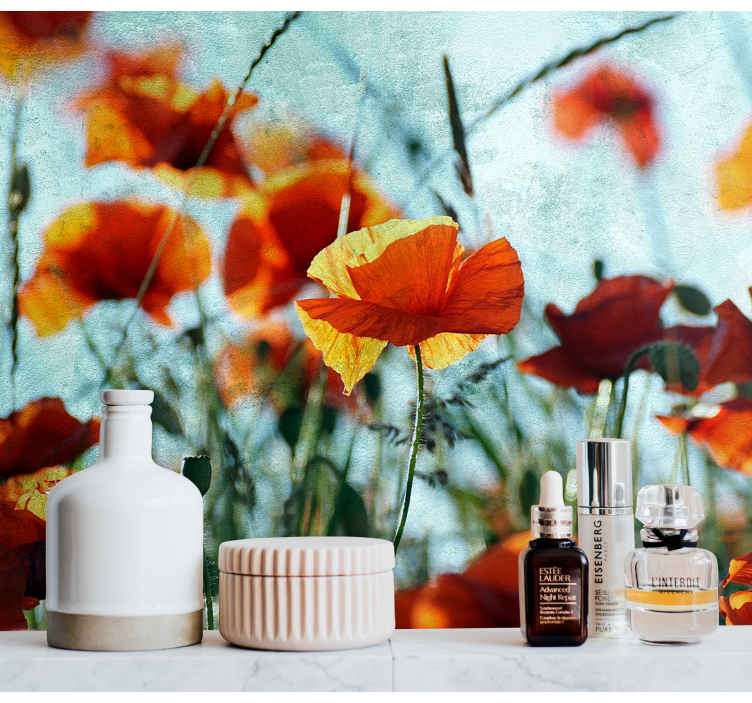 Elinvoimaiset unikkokukat valokuvatapetti - Tenstickers