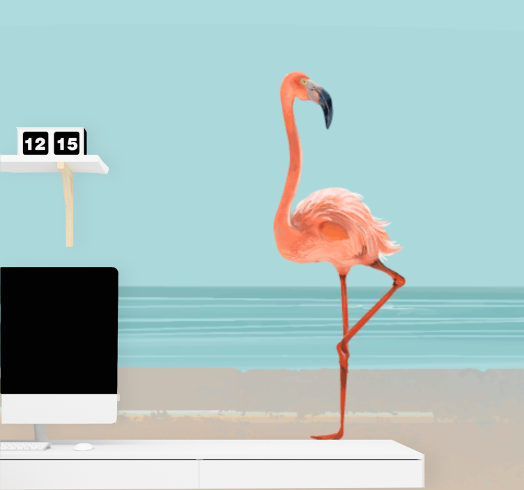 Flamingo kuva hiekalla olohuone valokuvatapetti - Tenstickers