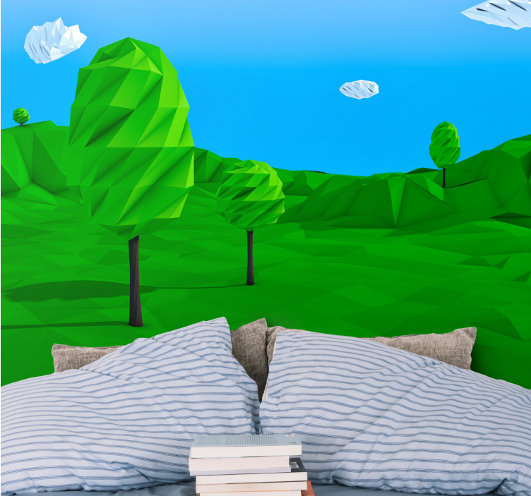 Geometrinen vihreä maisema luonto valokuvatapetti - Tenstickers