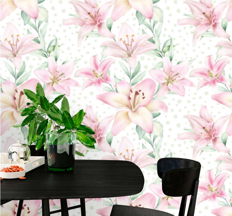 Herkät liljat kukkakuosisessa valokuvatapetissa - Tenstickers