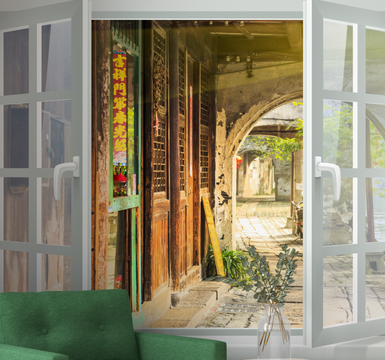 Ikkuna vanhaankaupunkiin muut kaupunki ja maa valokuvatapetti - Tenstickers