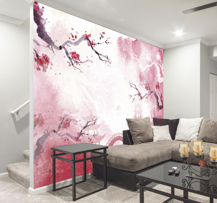 Japanilainen puutarha kukka valokuvatapetti - Tenstickers