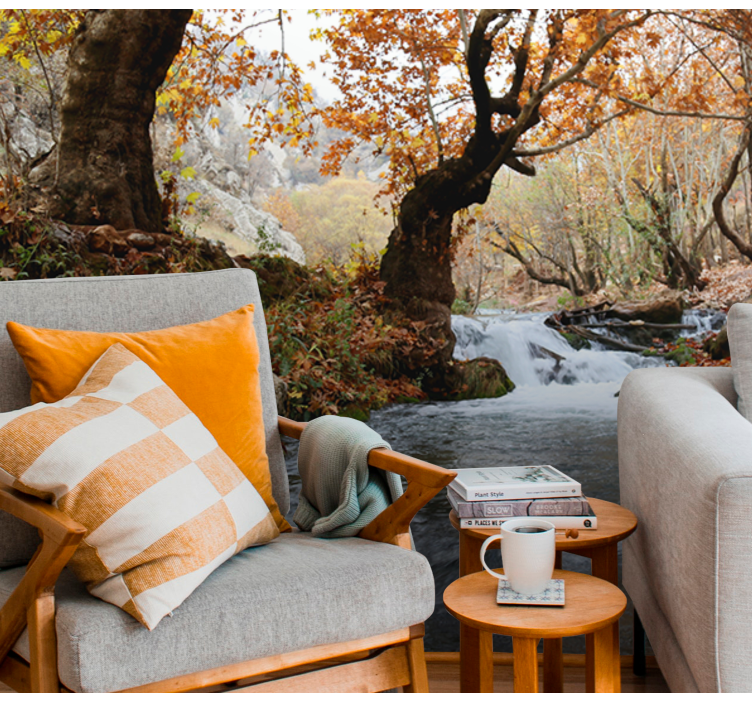 Joki syksy maisema valokuvatapetti luonto - Tenstickers