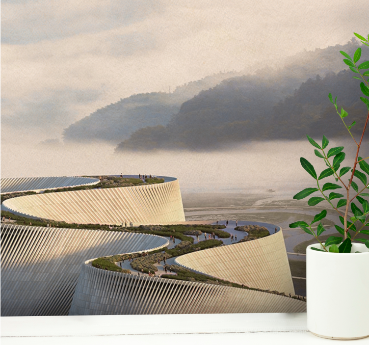 Kaareva arkkitehtoninen muoto maisema valokuvatapetti - Tenstickers