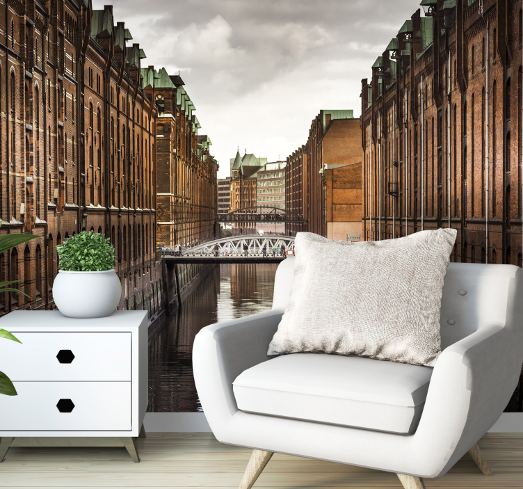 Kanava sillalta muut kaupunki ja maa valokuvatapetti - Tenstickers