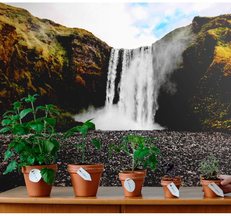 Kaunis vesiputous tulee alas vuorilta vesiputous valokuvatapetti - Tenstickers