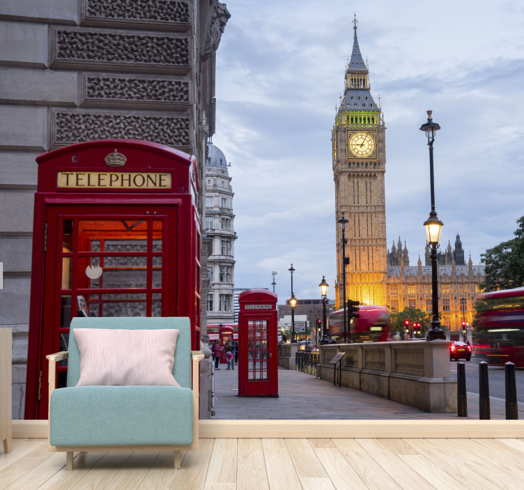 Kaupungin puhelinkoppi lontoo valokuvatapetti - Tenstickers