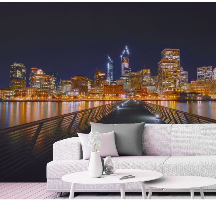 Kaupungin siluettiheijastus valokuvatapetti - Tenstickers