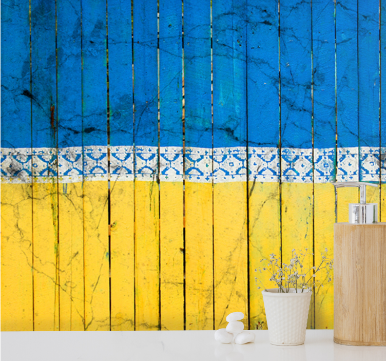 Kaupunkivalokuvatapetti puulautakuviolla - Tenstickers