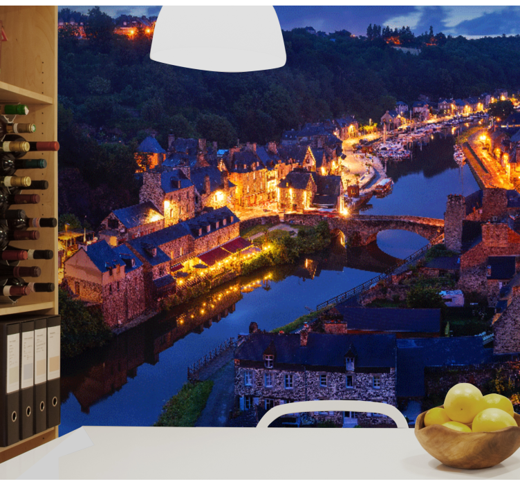 Keskiaikaisen kylän valot kaupunki valokuvatapetti - Tenstickers