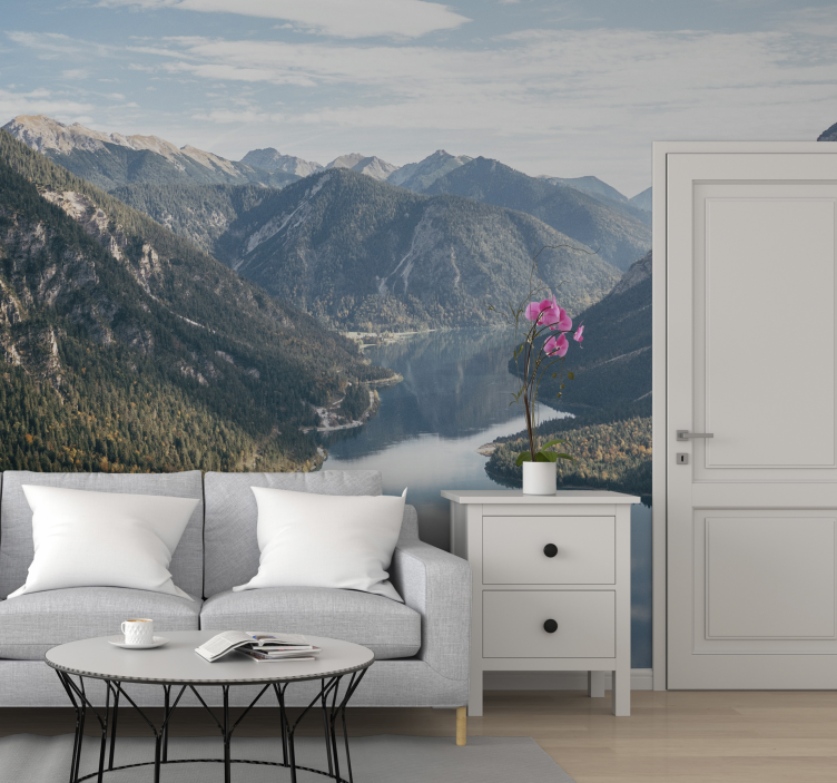 Kirkkaan sininen järvi järvi valokuvatapetti - Tenstickers