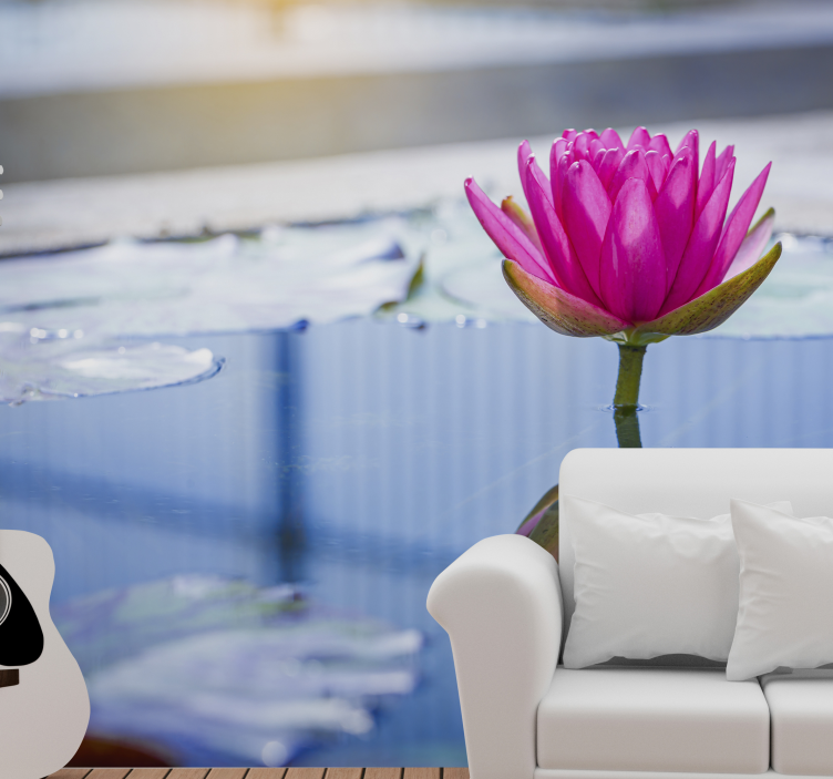 Kirkkaan sininen vesi ja vaaleanpunaiset kukat puu valokuvatapett - Tenstickers