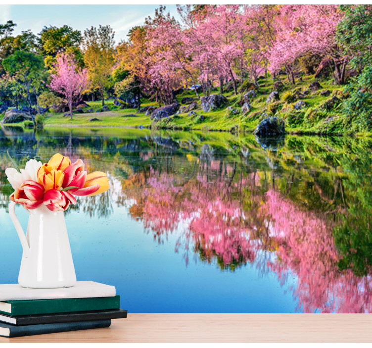 Kirsikankukan heijastuksia kukka valokuvatapetti - Tenstickers