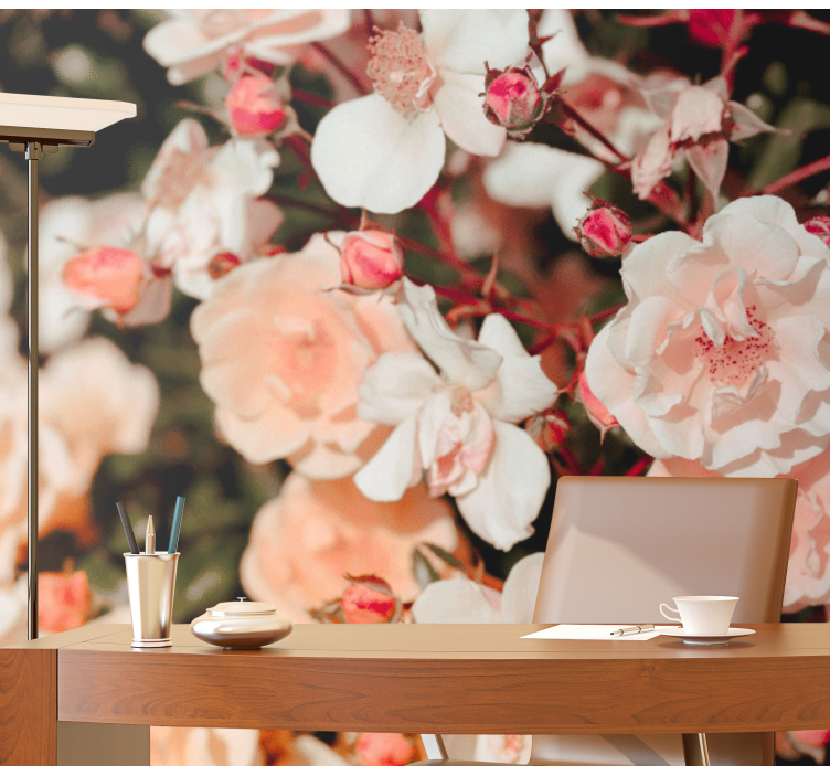 Kukka valokuvatapetti kukoistavat ruusunteräleet - Tenstickers