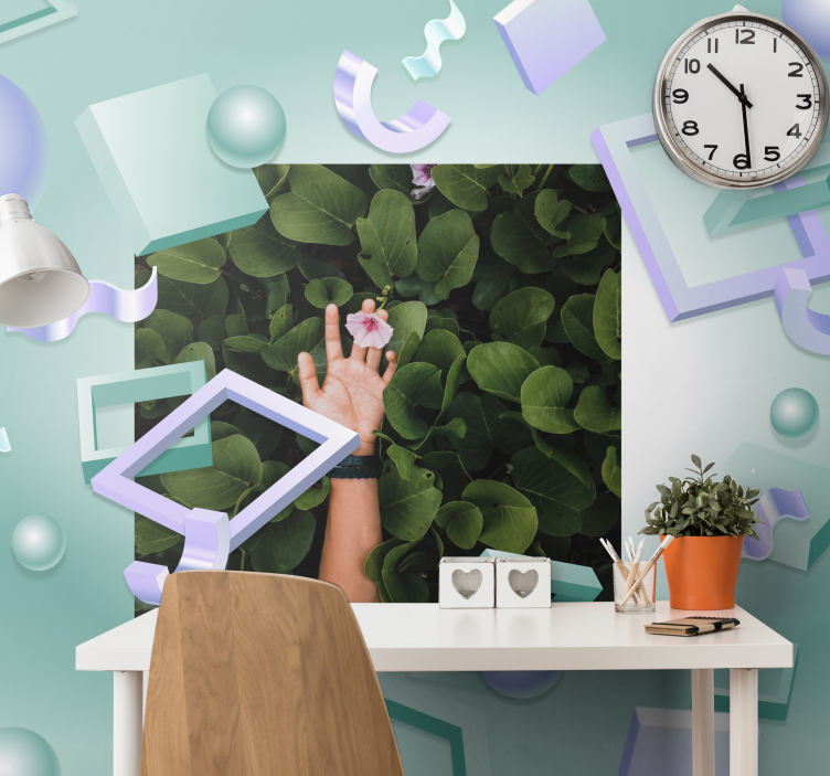 Kukkaa pitelevä käsi kukka valokuvatapetti - Tenstickers