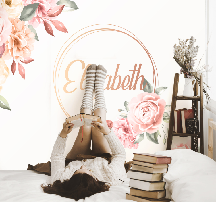 Kukkakehys nimellä muokattava valokuvatapetti - Tenstickers