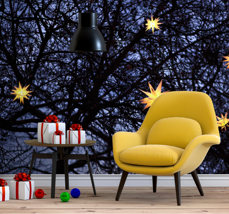 Kultainen tähtiyö joulu kuvatapetti - Tenstickers