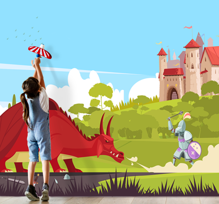 Lohikäärme ja ritari lasten makuuhuoneen valokuvatapetti - Tenstickers