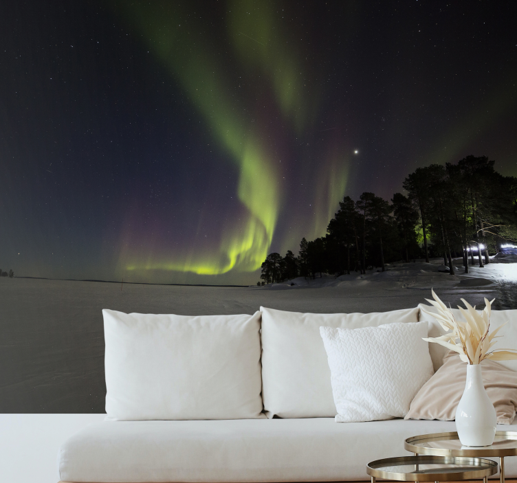 Lumimetsä revontulet tapetti kuvalla valokuvatapetti luonto - Tenstickers