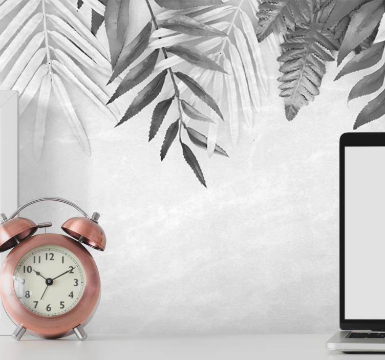 Luonto valokuvatapetti mustavalkoiset lehtikuviot - Tenstickers