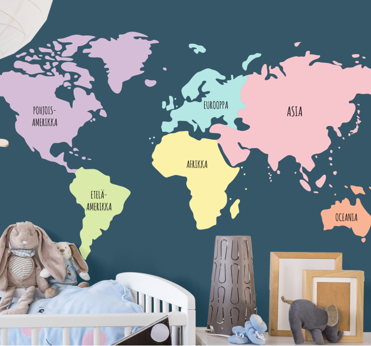 Maanosat pastellivärit fi valokuvatapetti maailmankartta - Tenstickers