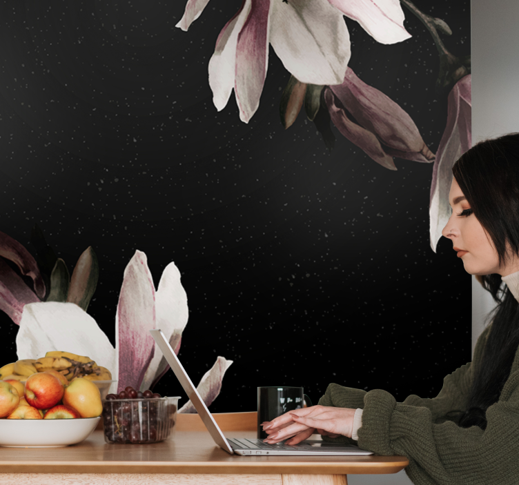 Magnolia kukkakuosiset valokuvatapetti - Tenstickers