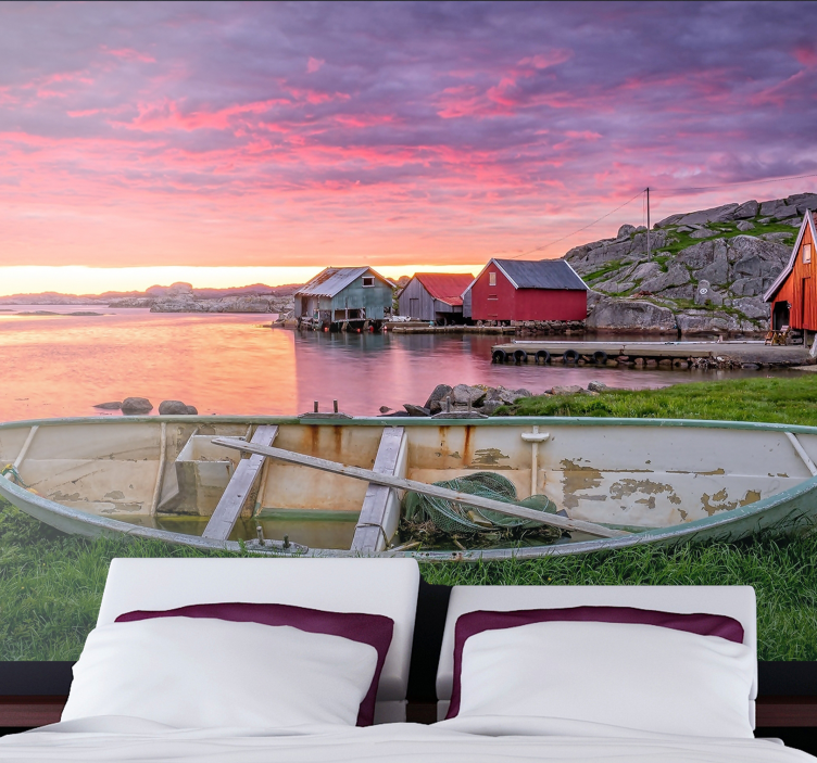 Maisemallinen rannikkokylä valokuvatapetti - Tenstickers